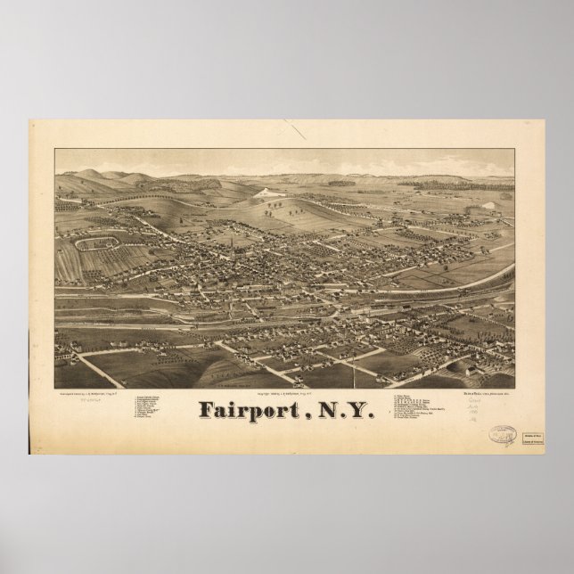 Póster Mapa Panorámico Antiguo Fairport New York 1885 (Frente)