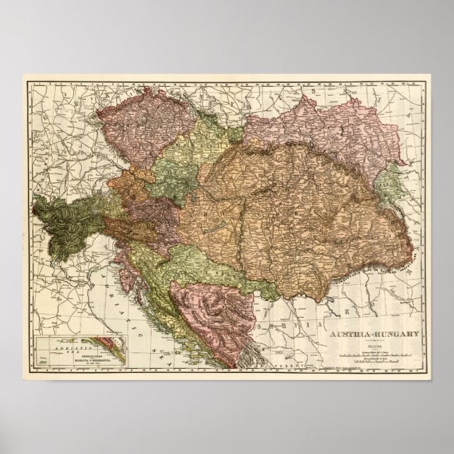 Póster Mapa panorámico Austria-Hungría (Frente)