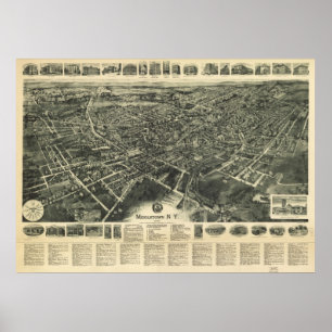 Póster Mapa Panorámico de 1922 Middletown, NY Birds Eye V