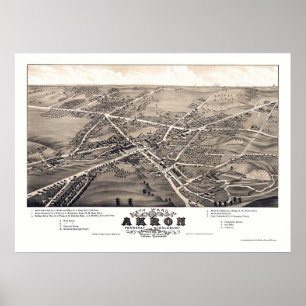 Póster Mapa panorámico de Akron, OH - 1882