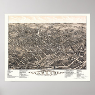 Póster Mapa panorámico de Akron, OH - 1882