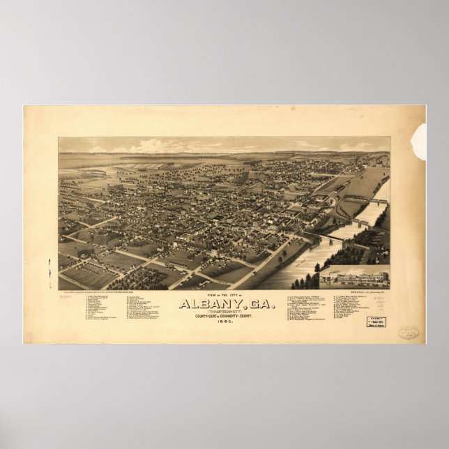 Póster Mapa Panorámico de Albany Georgia 1885 (Frente)