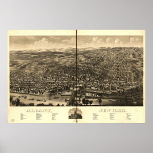 Póster Mapa Panorámico de Albany, NY Birds View 1879