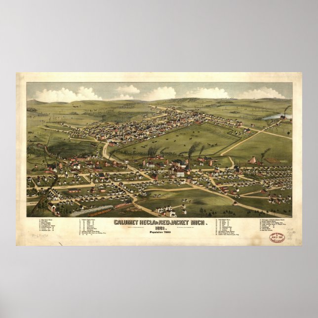 Póster Mapa Panorámico de Antigüedades Calumet Michigan 1 (Frente)
