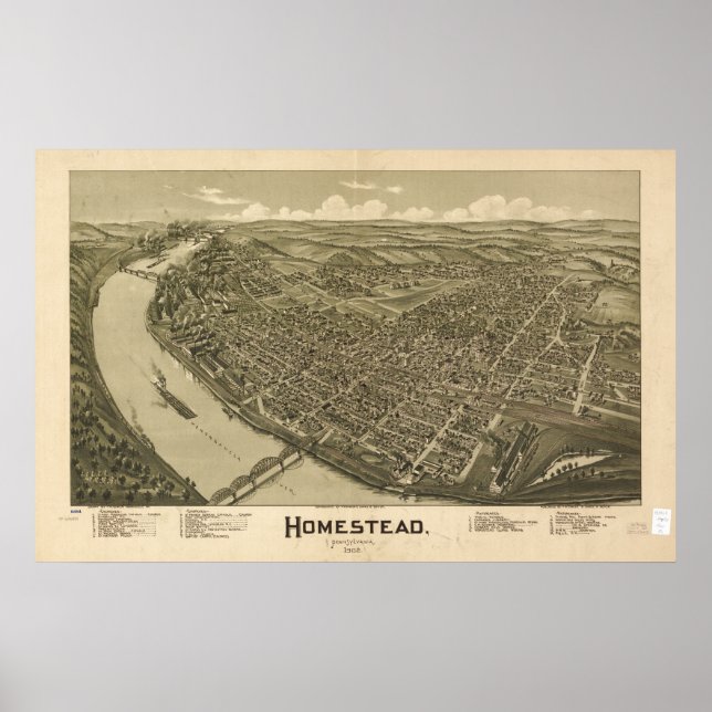 Póster Mapa Panorámico de Antigüedades de 1902 Homestead  (Frente)