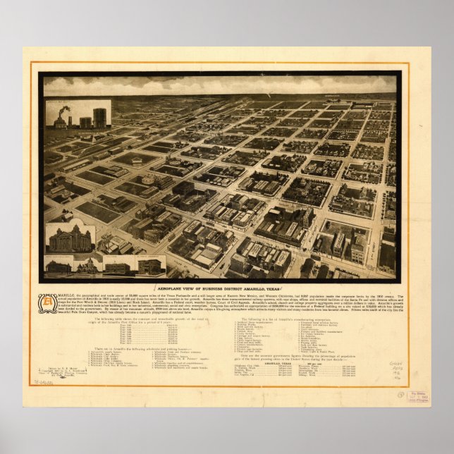 Póster Mapa Panorámico de Antigüedades de Amarillo Texas  (Frente)
