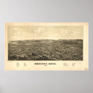 Póster Mapa Panorámico de Antigüedades de Amherst Massach