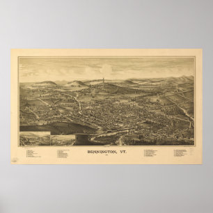 Póster Mapa Panorámico de Antigüedades de Bennington Verm