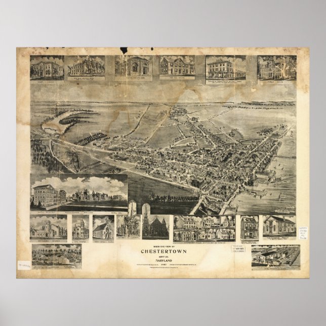 Póster Mapa Panorámico de Antigüedades de Chestertown Mar (Frente)