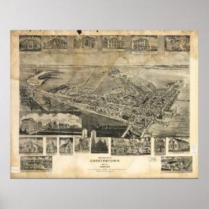 Póster Mapa Panorámico de Antigüedades de Chestertown Mar