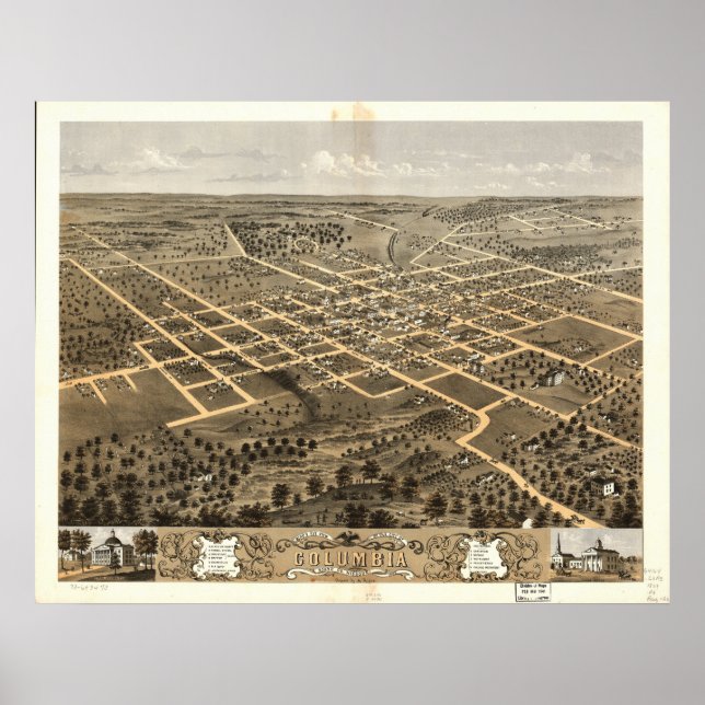 Póster Mapa Panorámico de Antigüedades de Columbia Missou (Frente)