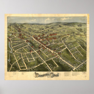Póster Mapa panorámico de antigüedades de Danbury Connect