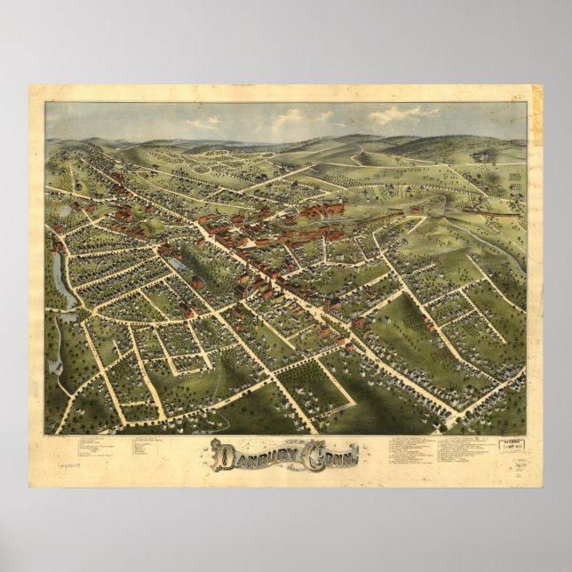 Póster Mapa panorámico de antigüedades de Danbury Connect (Frente)