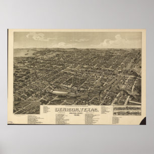 Póster Mapa Panorámico de Antigüedades de Denison Texas 1