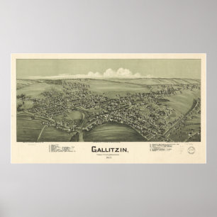 Póster Mapa Panorámico de Antigüedades de Gallitzin Penns