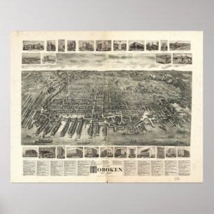 Póster Mapa Panorámico de Antigüedades de Hoboken New Jer