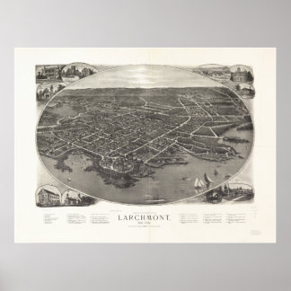 Póster Mapa Panorámico de Antigüedades de Larchmont New Y