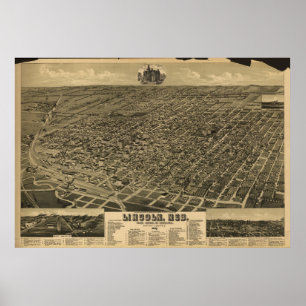 Póster Mapa panorámico de antigüedades de Lincoln Nebrask