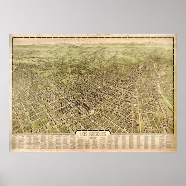 Póster Mapa Panorámico de Antigüedades de Los Ángeles Cal (Frente)