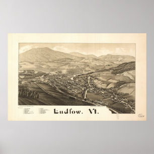 Póster Mapa panorámico de antigüedades de Ludlow Vermont 
