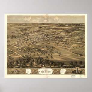 Póster Mapa Panorámico de Antigüedades de Misuri 1869 en