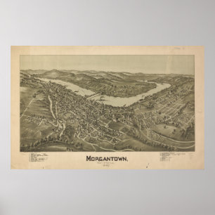 Póster Mapa Panorámico de Antigüedades de Morgantown W. V