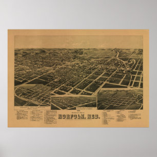 Póster Mapa Panorámico de Antigüedades de Norfolk Nebrask