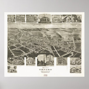 Póster Mapa Panorámico de Antigüedades de Oxford Pennsylv