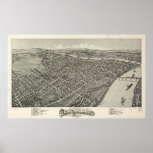 Póster Mapa Panorámico de Antigüedades de Parkersburg W. 