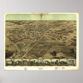 Póster Mapa Panorámico de Antigüedades de Pontiac Michiga