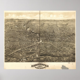 Póster Mapa Panorámico de Antigüedades de Rochester Nueva