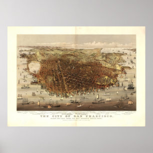 Póster Mapa Panorámico de Antigüedades de San Francisco C