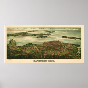 Póster Mapa Panorámico de Antigüedades de Sandusky Ohio 1
