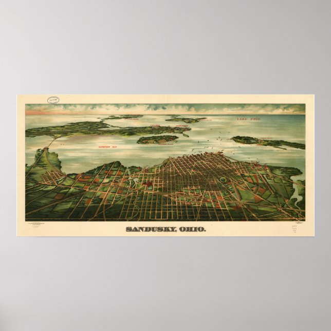 Póster Mapa Panorámico de Antigüedades de Sandusky Ohio 1 (Frente)