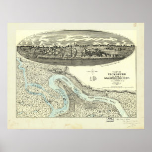 Póster Mapa Panorámico de Antigüedades de Vicksburg Missi