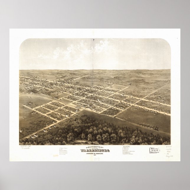 Póster Mapa Panorámico de Antigüedades de Warrensburg Mis (Frente)