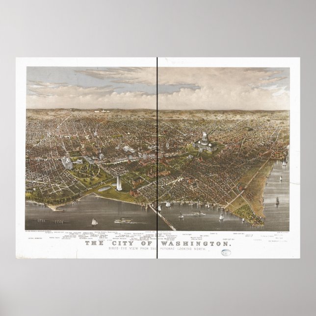 Póster Mapa Panorámico de Antigüedades de Washington DC 1 (Frente)