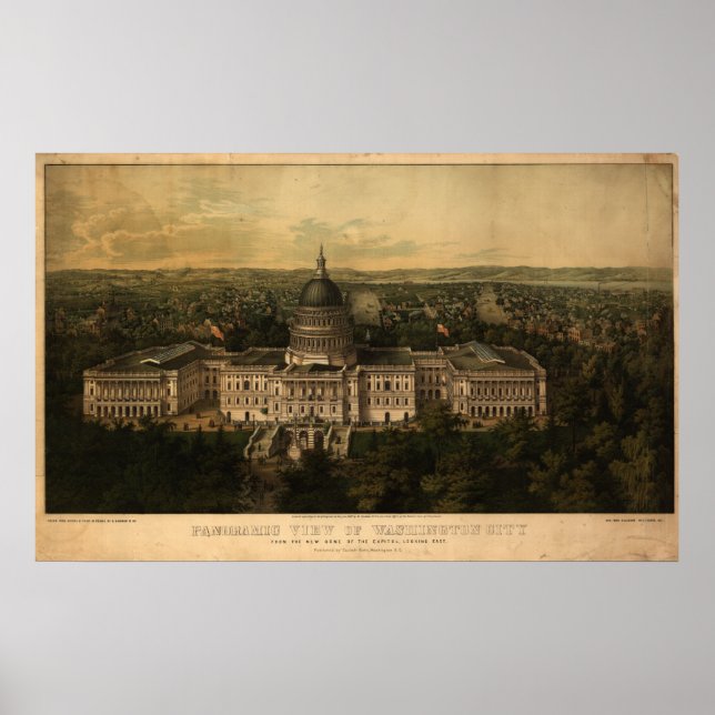 Póster Mapa Panorámico de Antigüedades de Washington DC 1 (Frente)