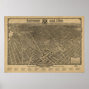 Póster Mapa Panorámico de Antigüedades de Washington DC 1