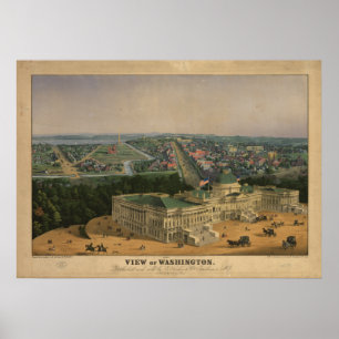 Póster Mapa Panorámico de Antigüedades de Washington DC 1