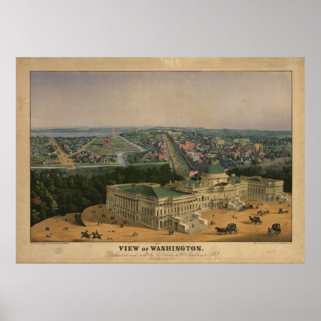 Póster Mapa Panorámico de Antigüedades de Washington DC 1 (Frente)