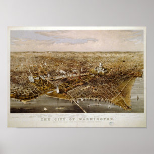 Póster Mapa Panorámico de Antigüedades de Washington DC 1