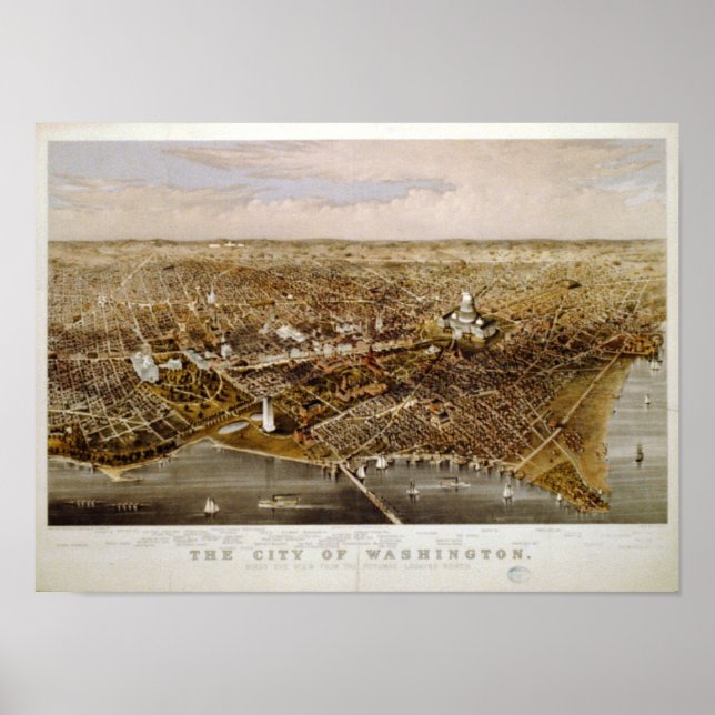 Póster Mapa Panorámico de Antigüedades de Washington DC 1 (Frente)