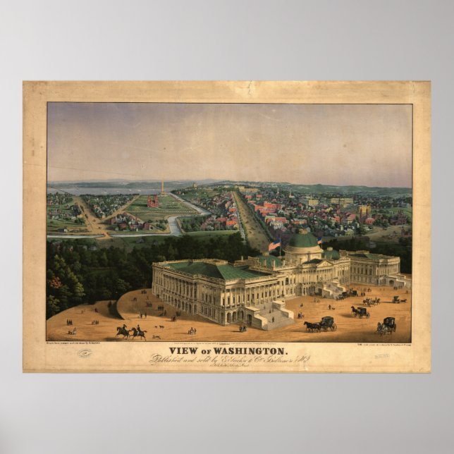 Póster Mapa Panorámico de Antigüedades de Washington DC 1 (Frente)