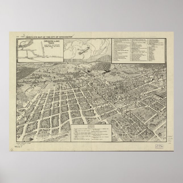 Póster Mapa panorámico de antigüedades de Winchester Virg (Frente)