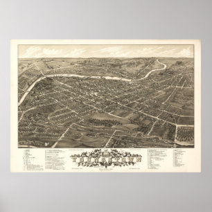 Póster Mapa Panorámico de Antigüedades de Youngstown Ohio