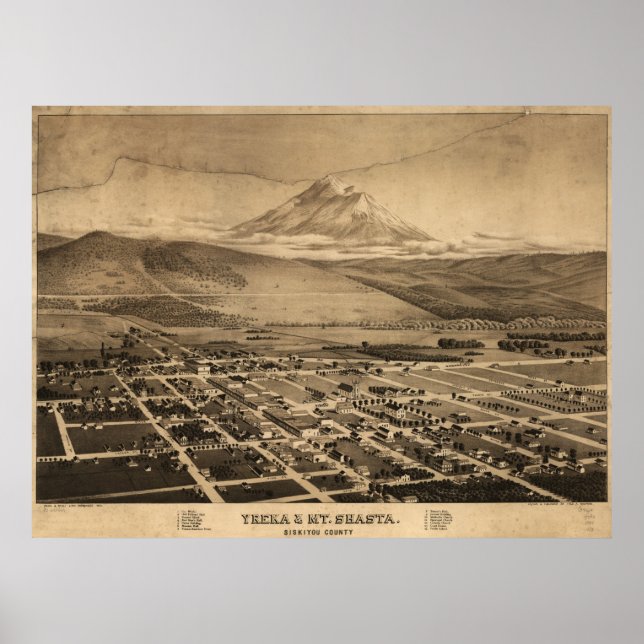 Póster Mapa Panorámico de Antigüedades de Yreka Californi (Frente)