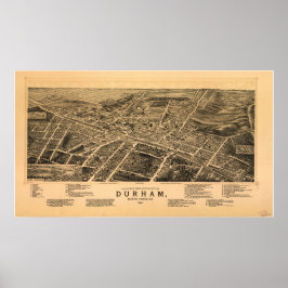 Póster Mapa Panorámico de Antigüedades Durham N. Carolina