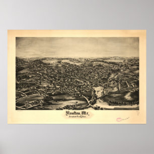 Póster Mapa Panorámico de Antigüedades Houlton Maine 1894