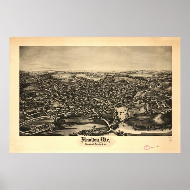 Póster Mapa Panorámico de Antigüedades Houlton Maine 1894 (Frente)